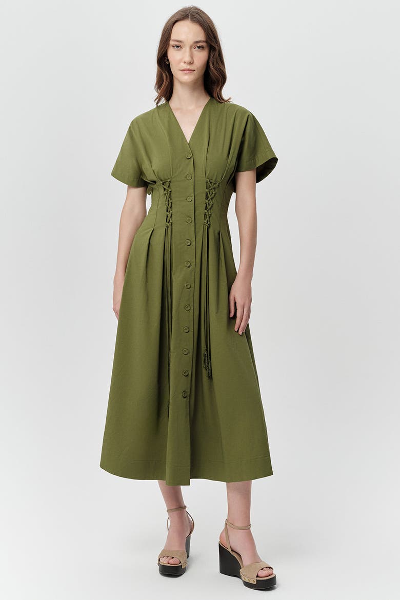 Andree V Neck Tie Waist Pocket Midi Dress