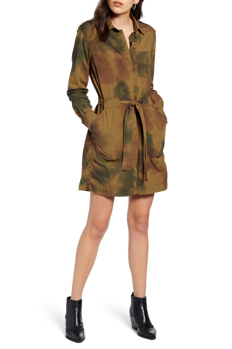 Justine Watercolor Camo Long Sleeve Cotton Shirtdress