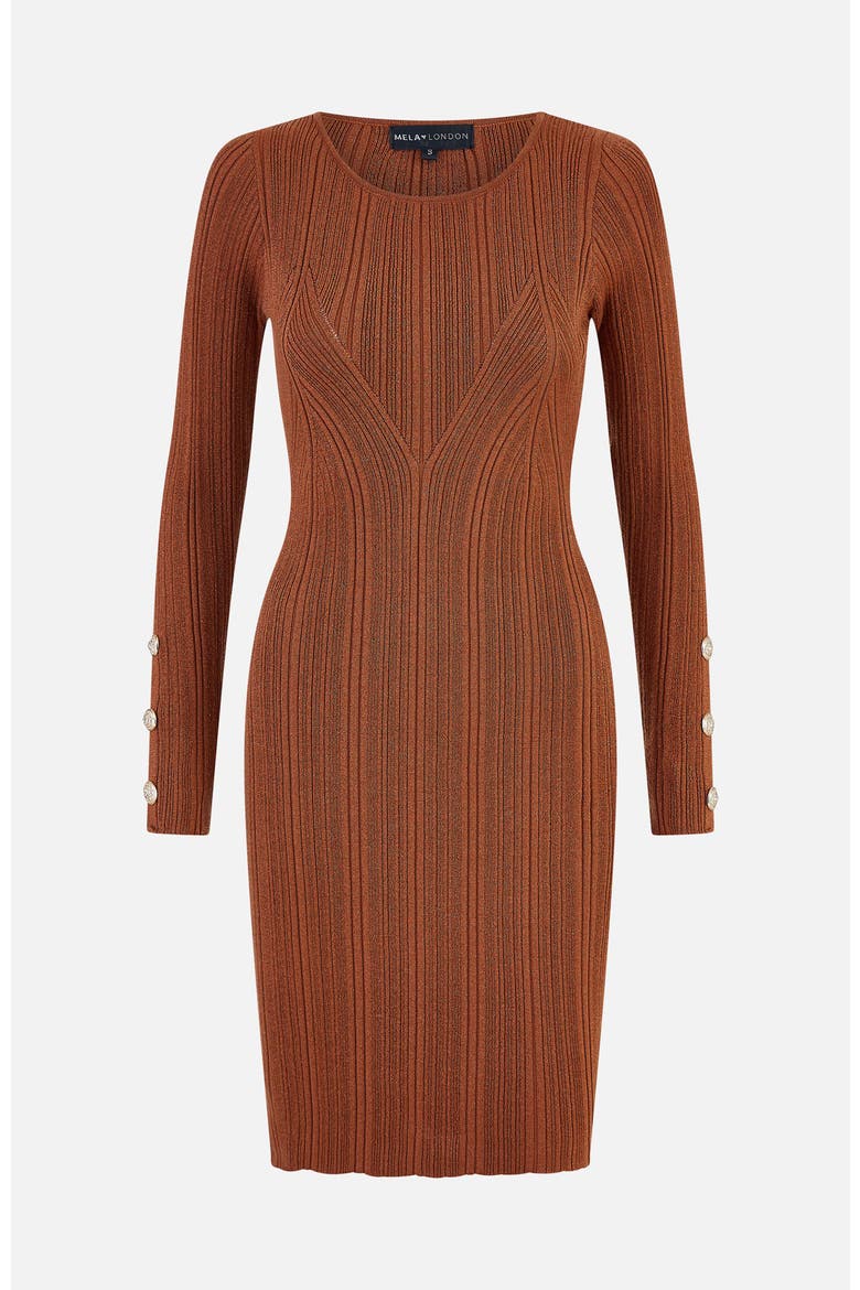 Fitted Button-Detail Shimmery Midi Dress