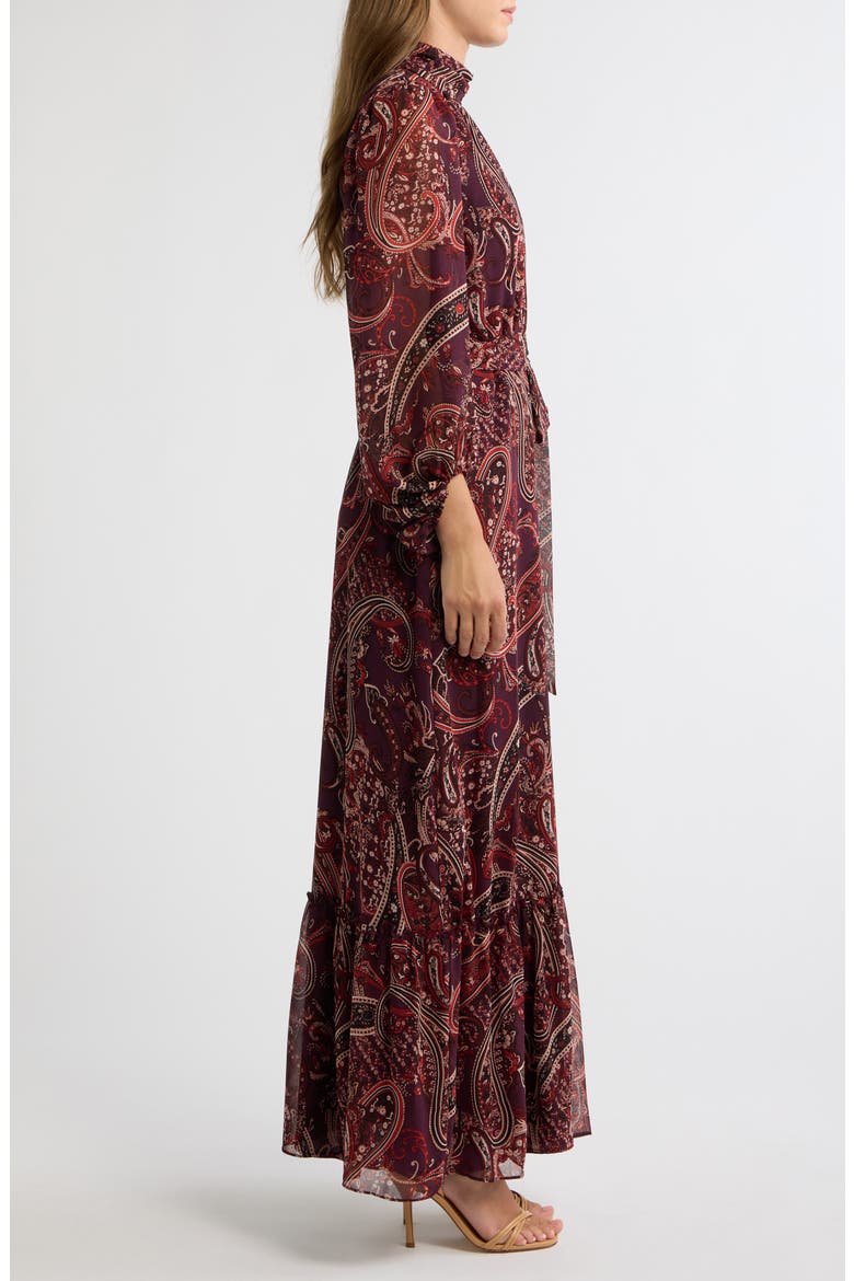 Long Sleeve Paisley Print Maxi Dress