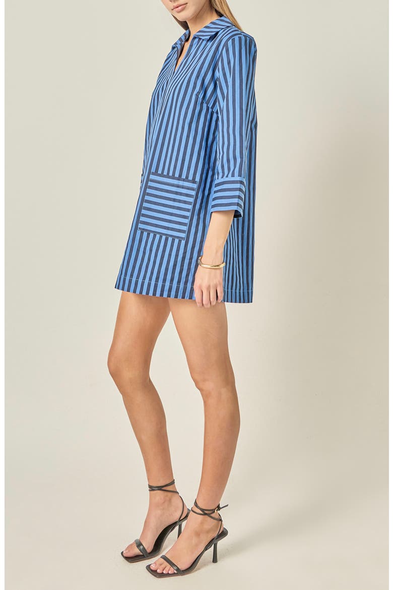 Striped Kaftan Collar Minidress