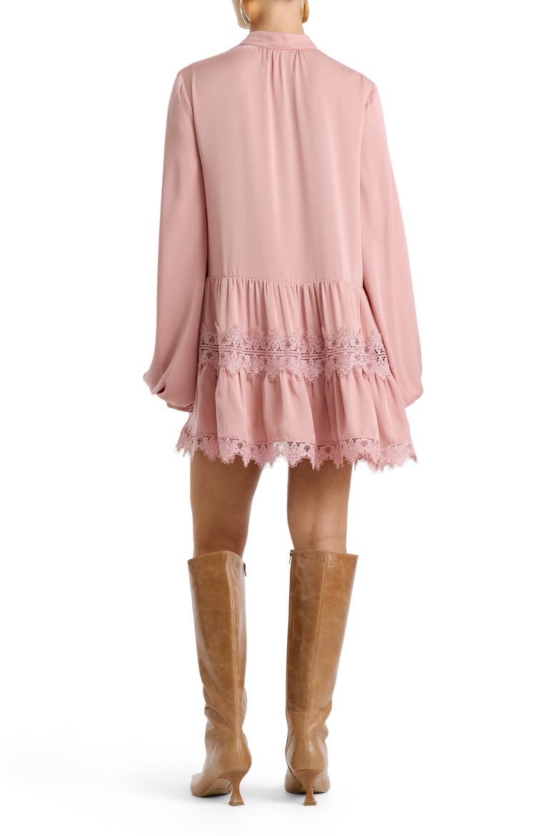 Antonia Lace Trim Long Sleeve Satin Minidress