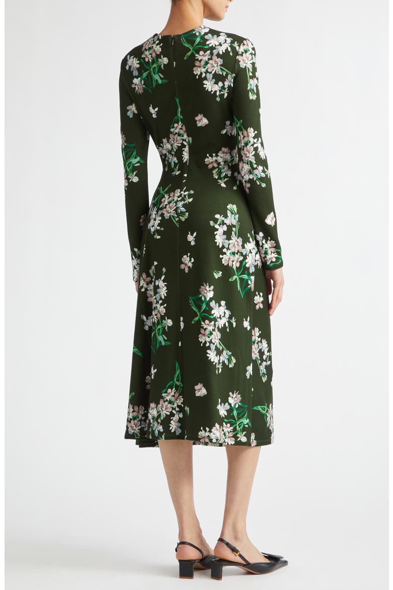 Floral Long Sleeve Ponte Midi Dress