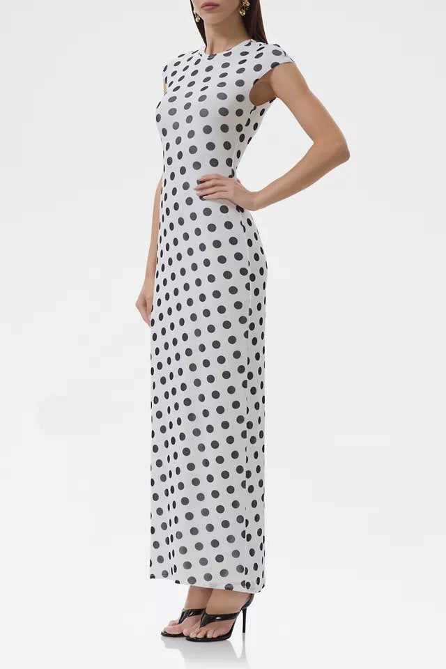 AFRM Cody Blanc Dot Mesh Cap Sleeve Maxi Dress - Image 3
