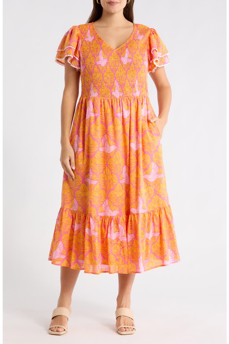 Jaidy Floral Patte Tiered Midi Dress