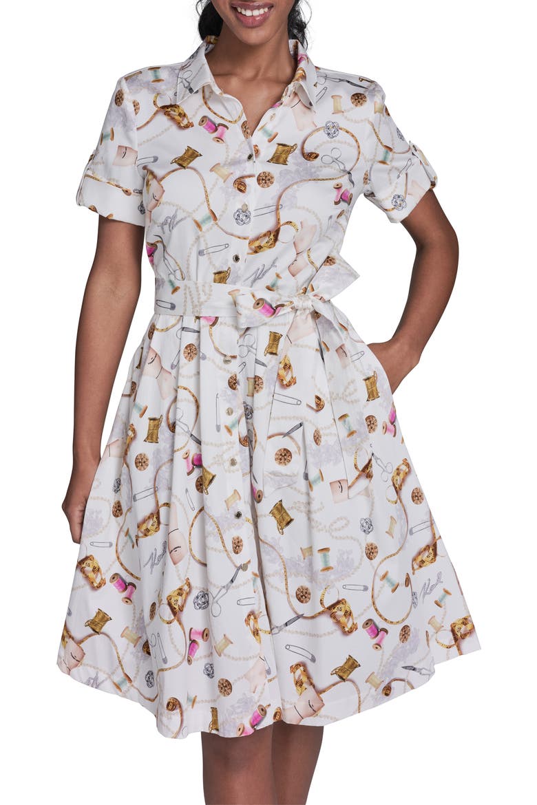 Print Tie Waist Shirtdress