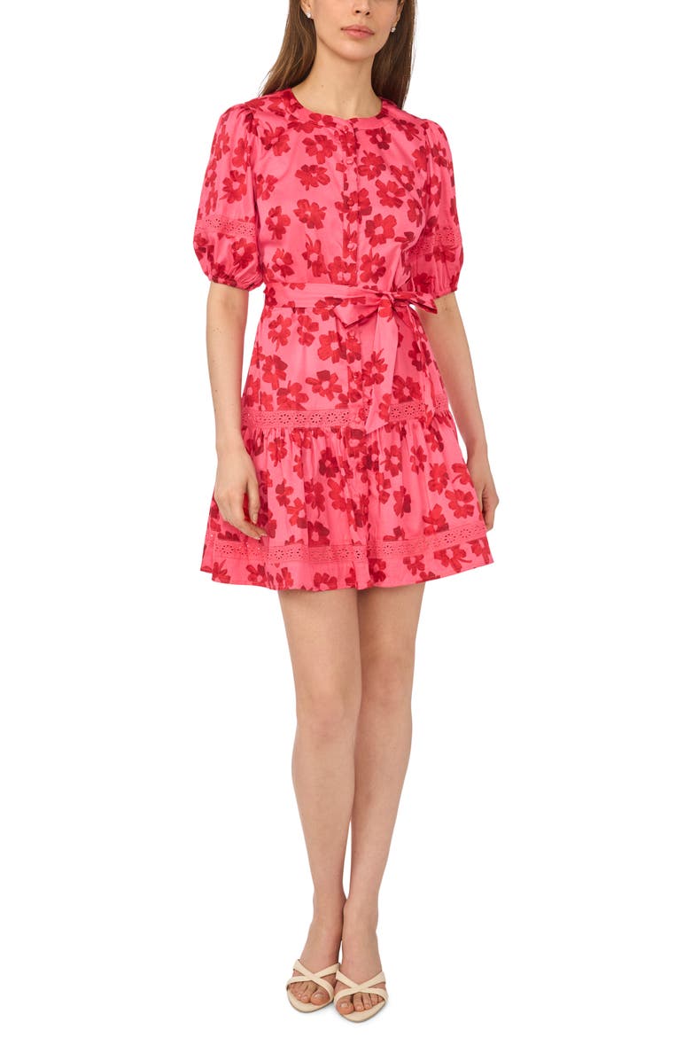 Floral Puff Sleeve Stretch Cotton Minidress