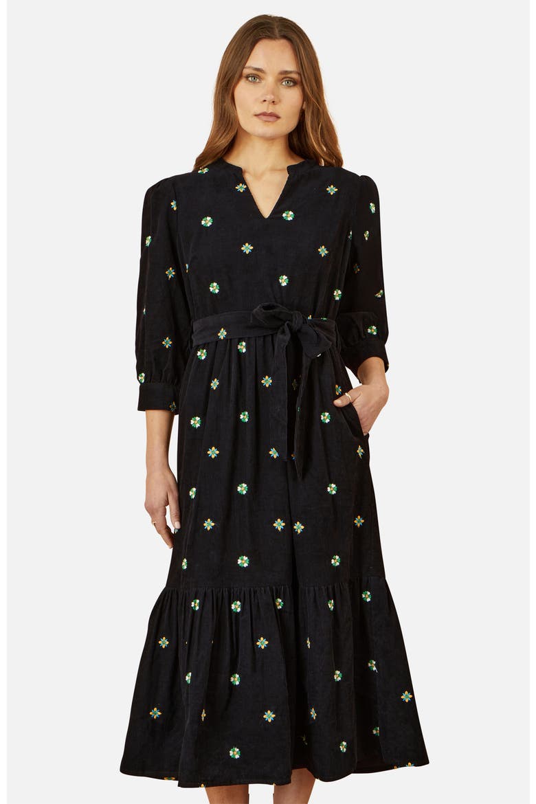 Flower Embroidery Midi Cord Dress