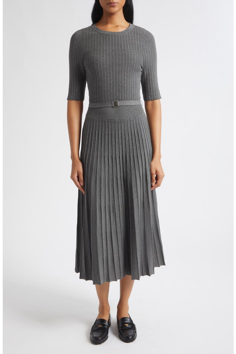 Elthea Belted Pleated Midi Dress