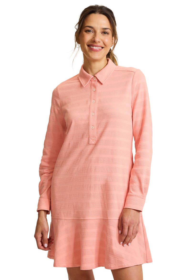 Dot Jacquard Ruffle Hem Long Sleeve Dress