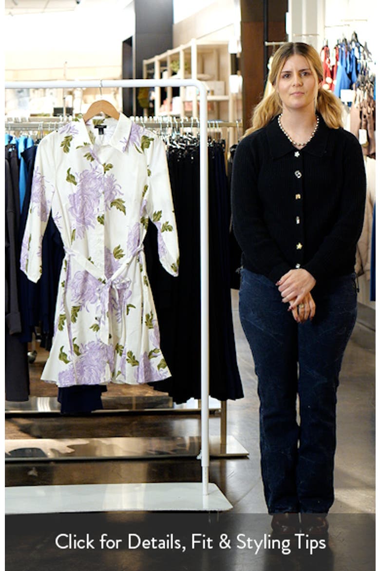 Floral Tie Belt Cotton Mini Shirtdress