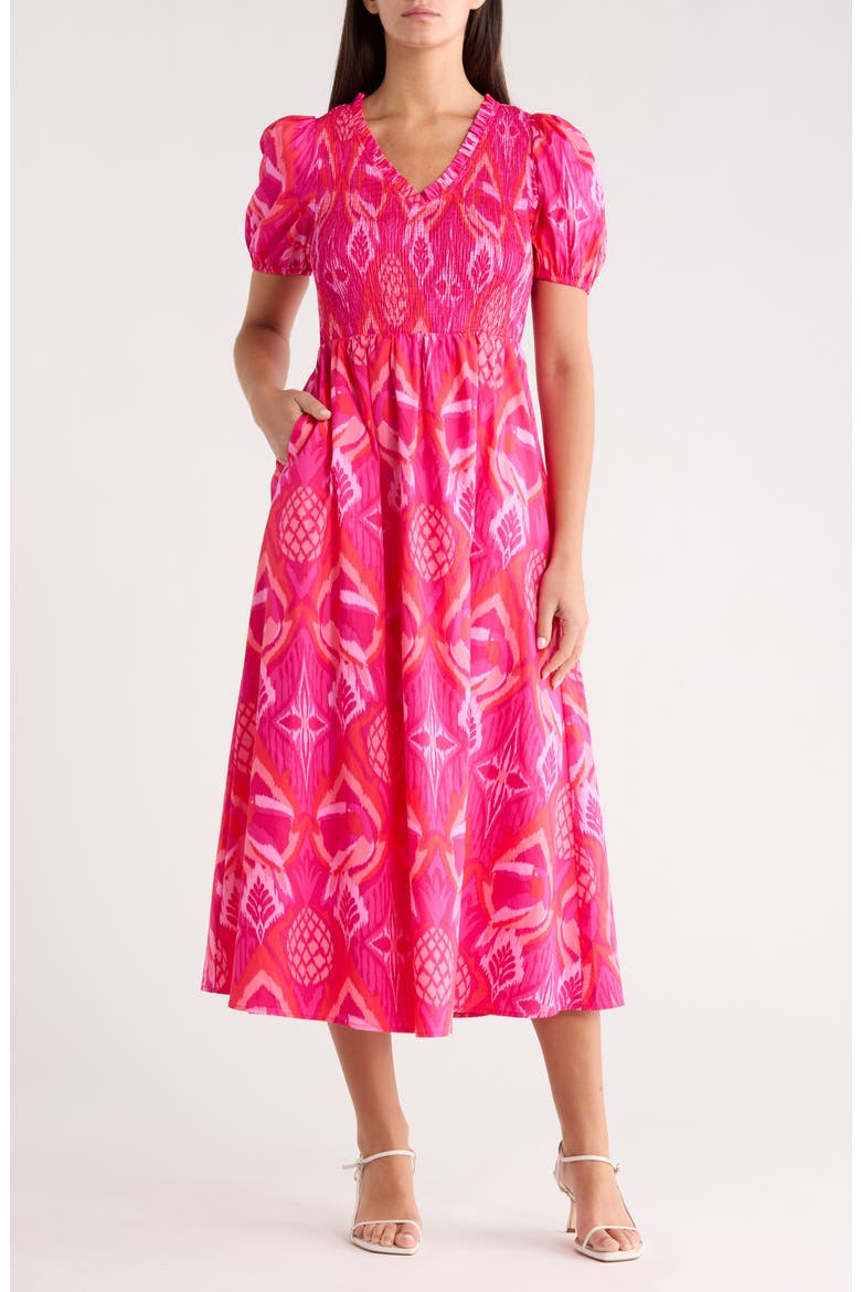 Prissa Ikat Brenty Smocked Midi Dress