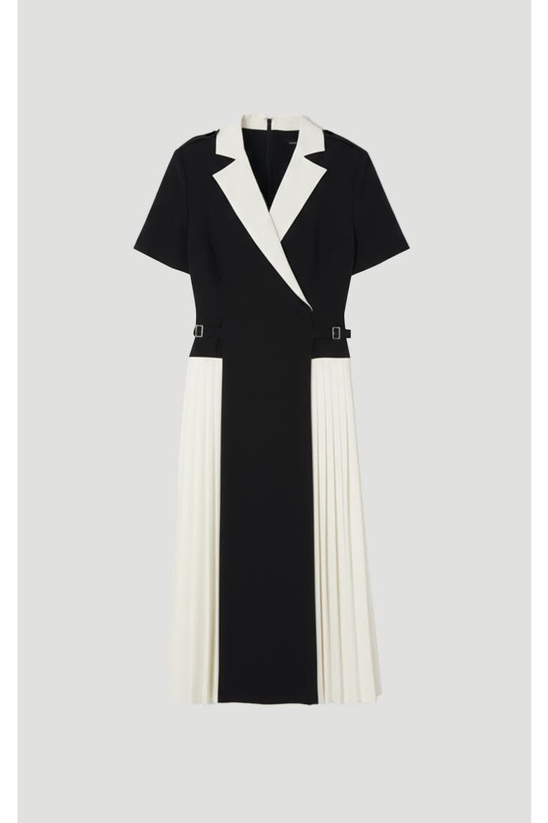 Tailored Crepe Pleated Midi Shirt Dress