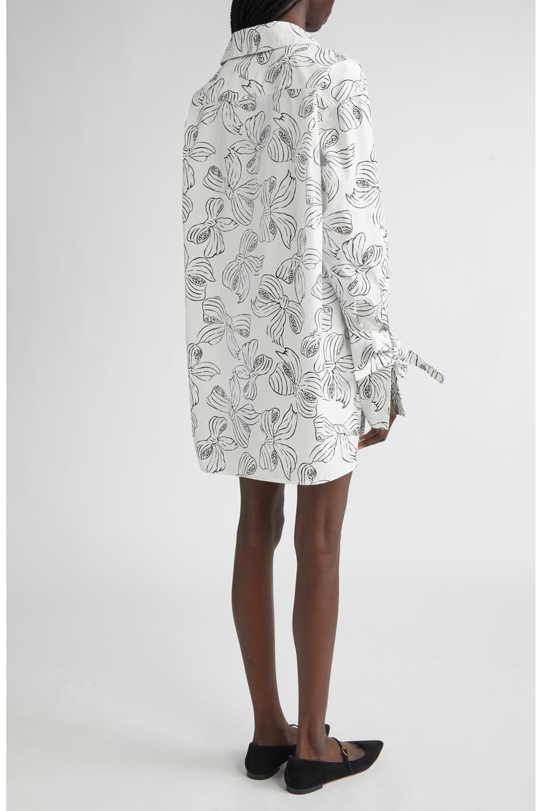 Sansa Bow Print Long Sleeve Cotton Poplin Minidress