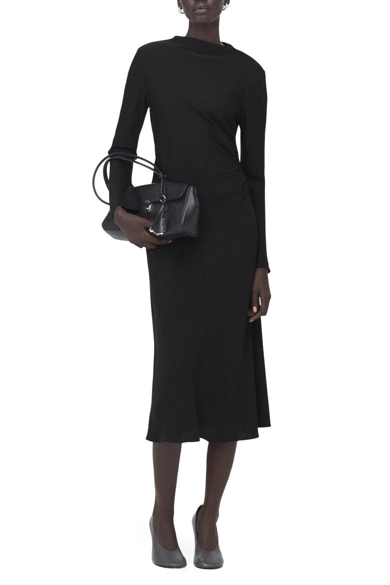 Ruched Long Sleeve Midi Dress