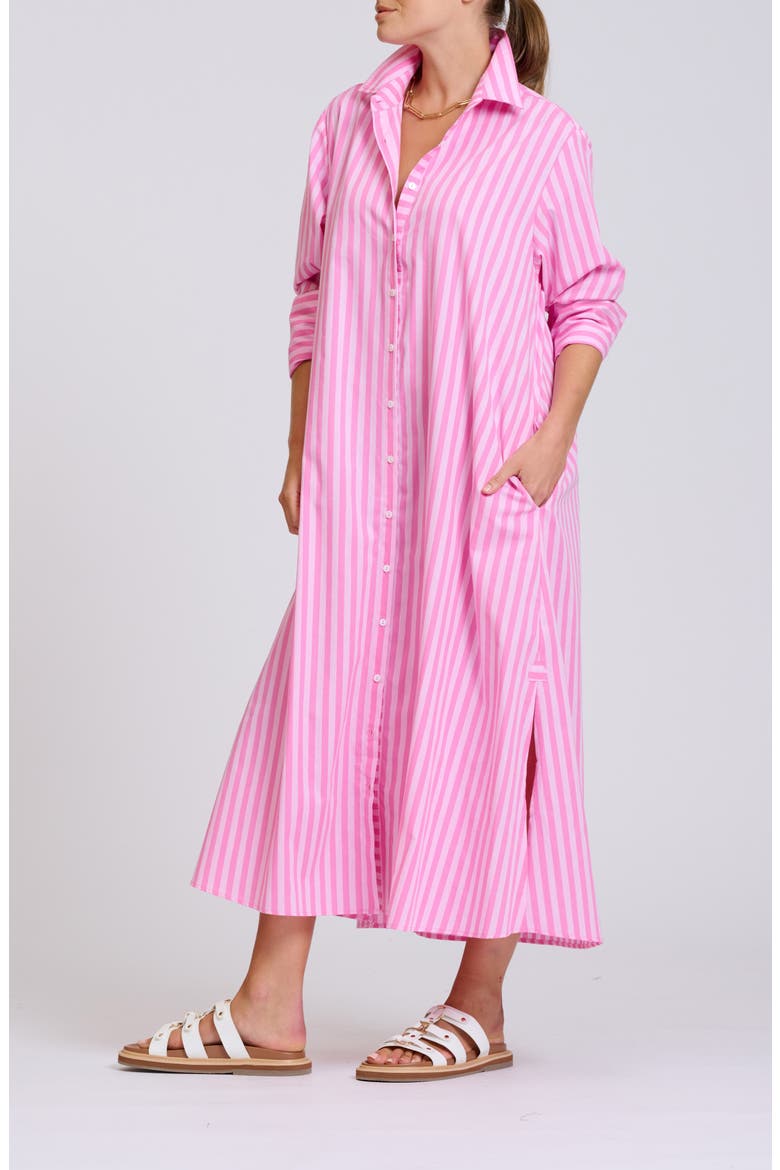 Stripe Oversize Long Sleeve Cotton Poplin Shirtdress