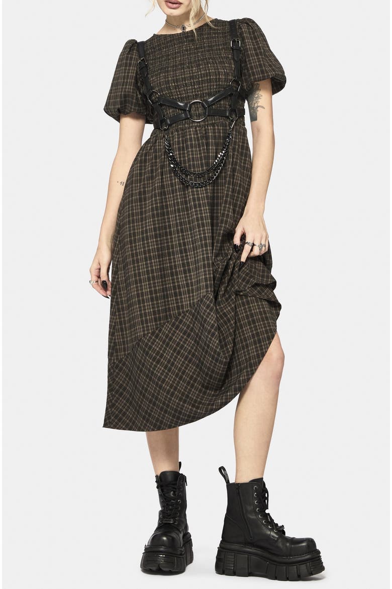 Rhiannon Check Shirred Bodice Midi Dress