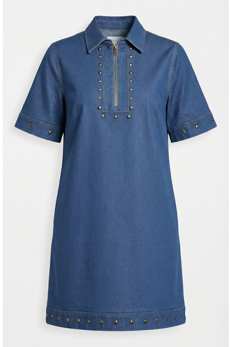 Studded Half-Zip Collared Denim Mini Dress