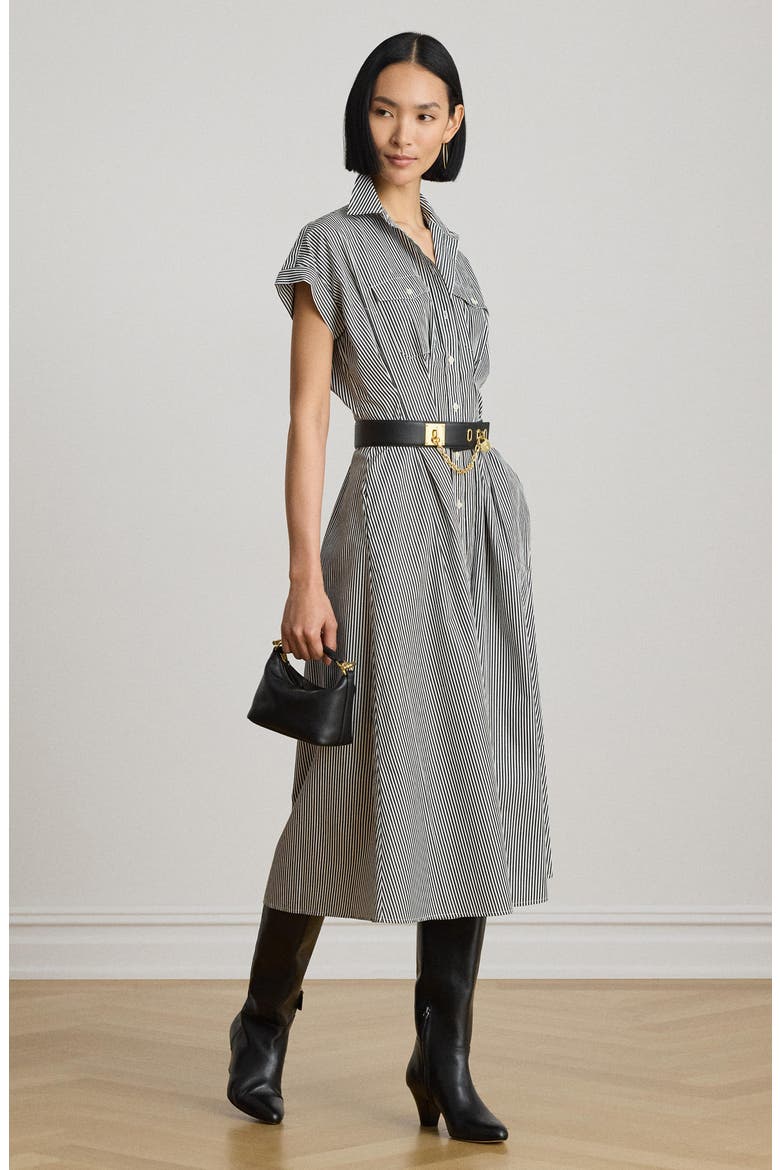 Striped Pleated Broadcloth Midi Shirtdress