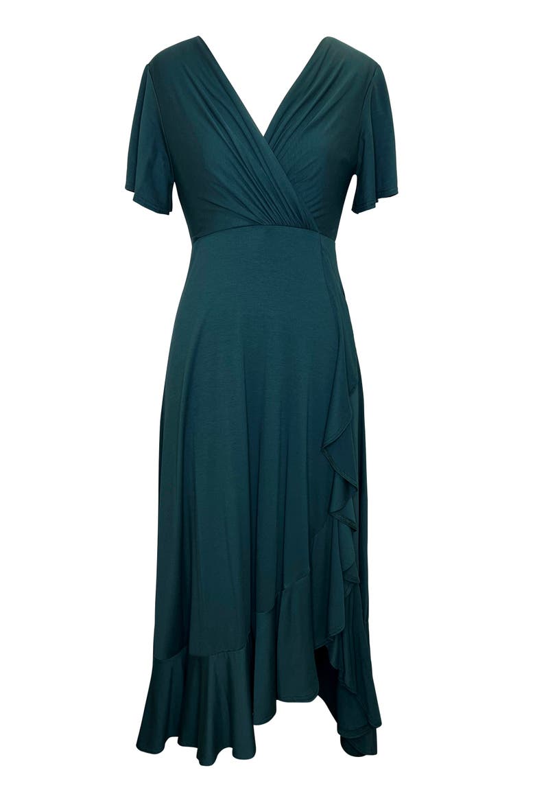 Petite Waterfall Ruffle Wrap Midi Dress