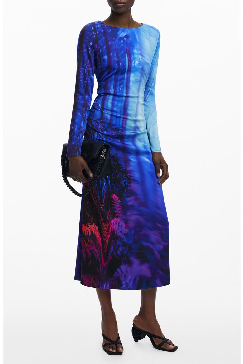 Tie Dye Pattern Long Sleeve Midi Dress