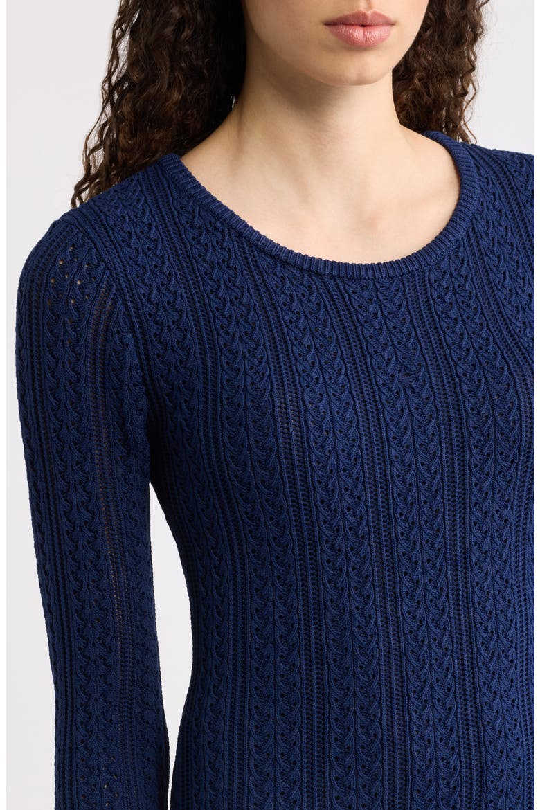 The Julietta Long Sleeve Pointelle Midi Sweater Dress