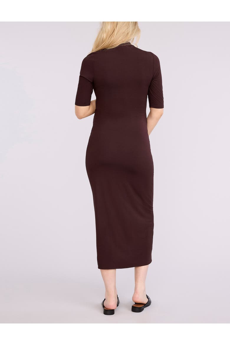 Mock Neck 3/4 Sleeve Ribbed Maxi Dress