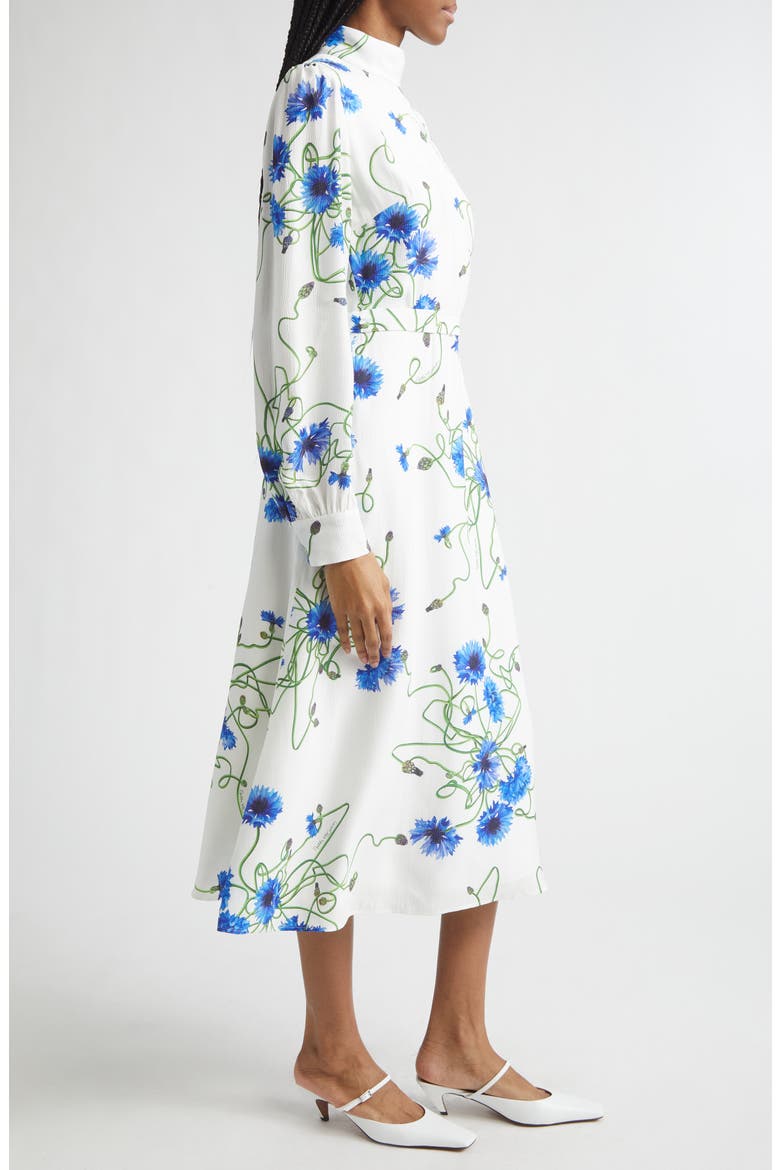 Cornflower Floral Print Long Sleeve Crepe Midi Dress