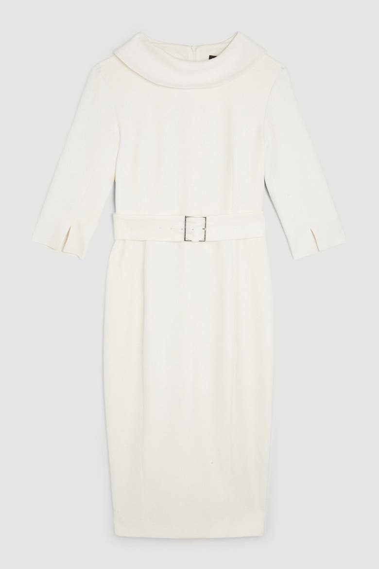 Crepe Roll Neck Pencil Midi Dress