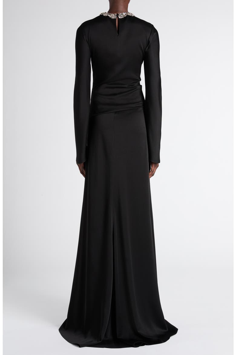 Twisted Crystal Embellished Long Sleeve Gown