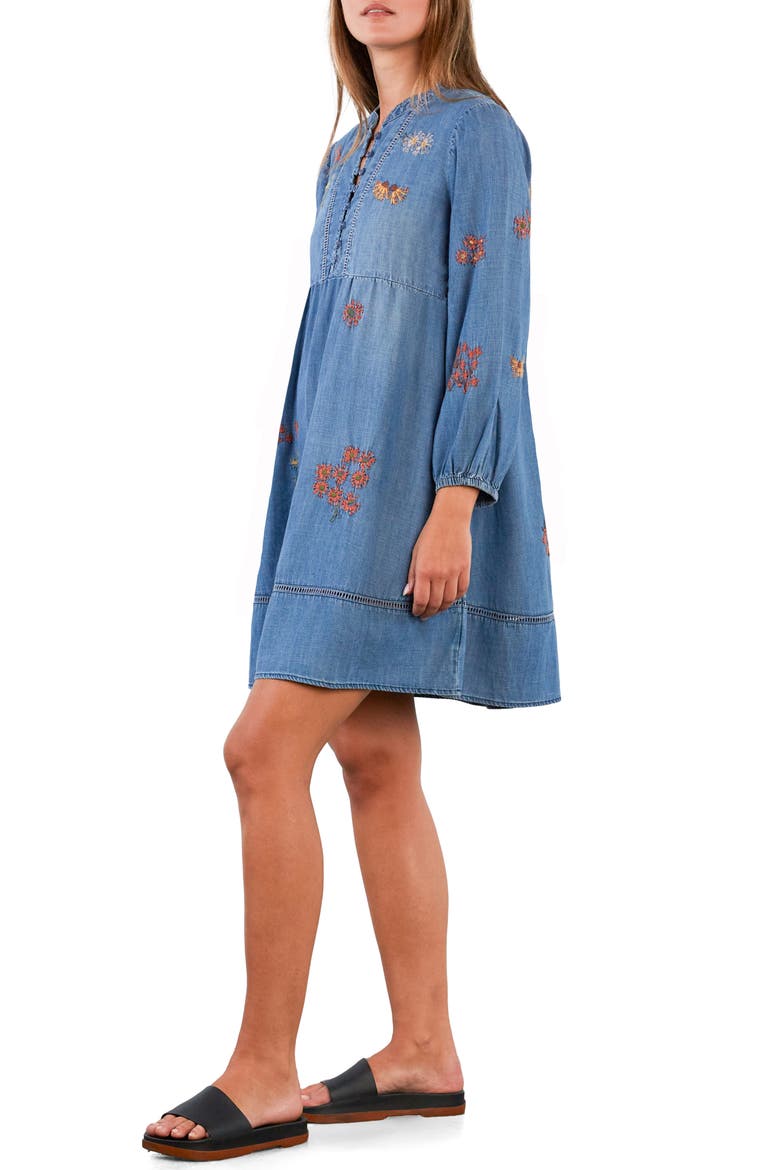 La La La Embroidered Long Sleeve Denim Dress