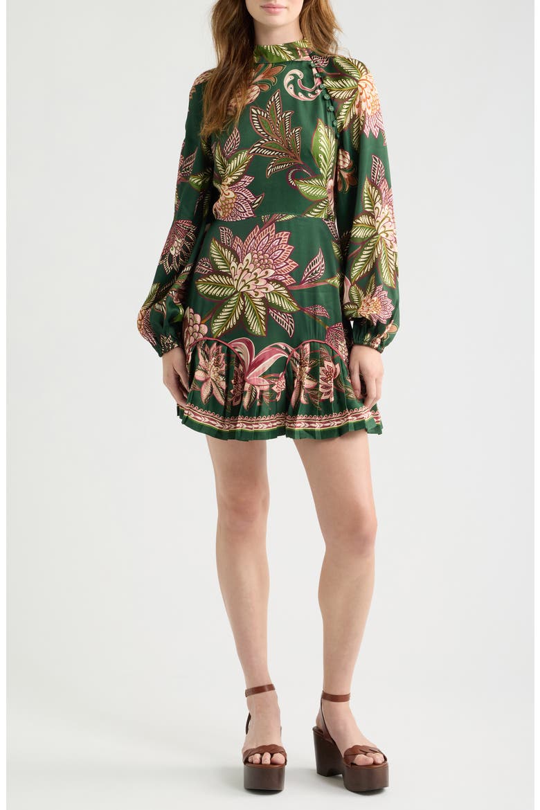 Arabesque Long Sleeve Floral Print Minidress
