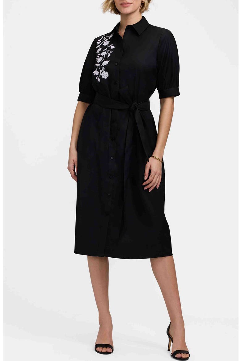 Esther Belted Floral Embroidered Cotton Blend Shirtdress