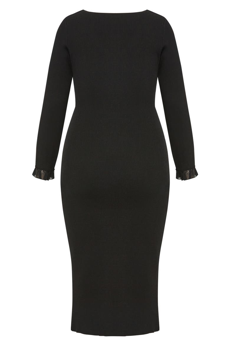 Auralie Ruffle Detail Long Sleeve Rib Sweater Dress
