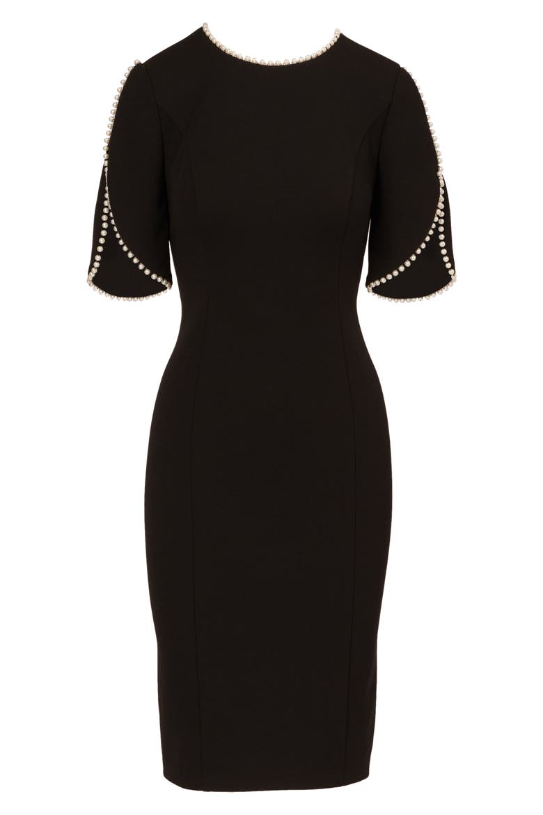 Imitation Pearl Detail Crepe Sheath Dress