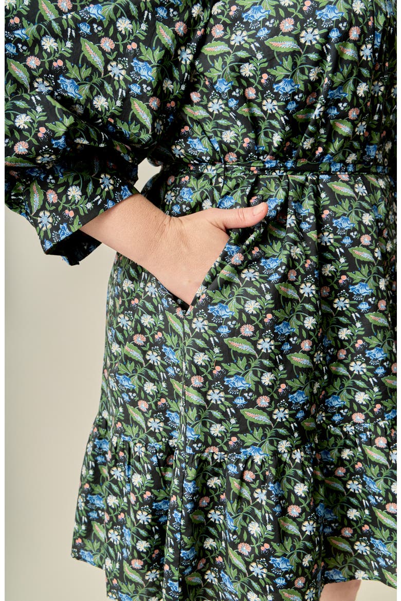 Floral Print Pintuck Smock Minidress