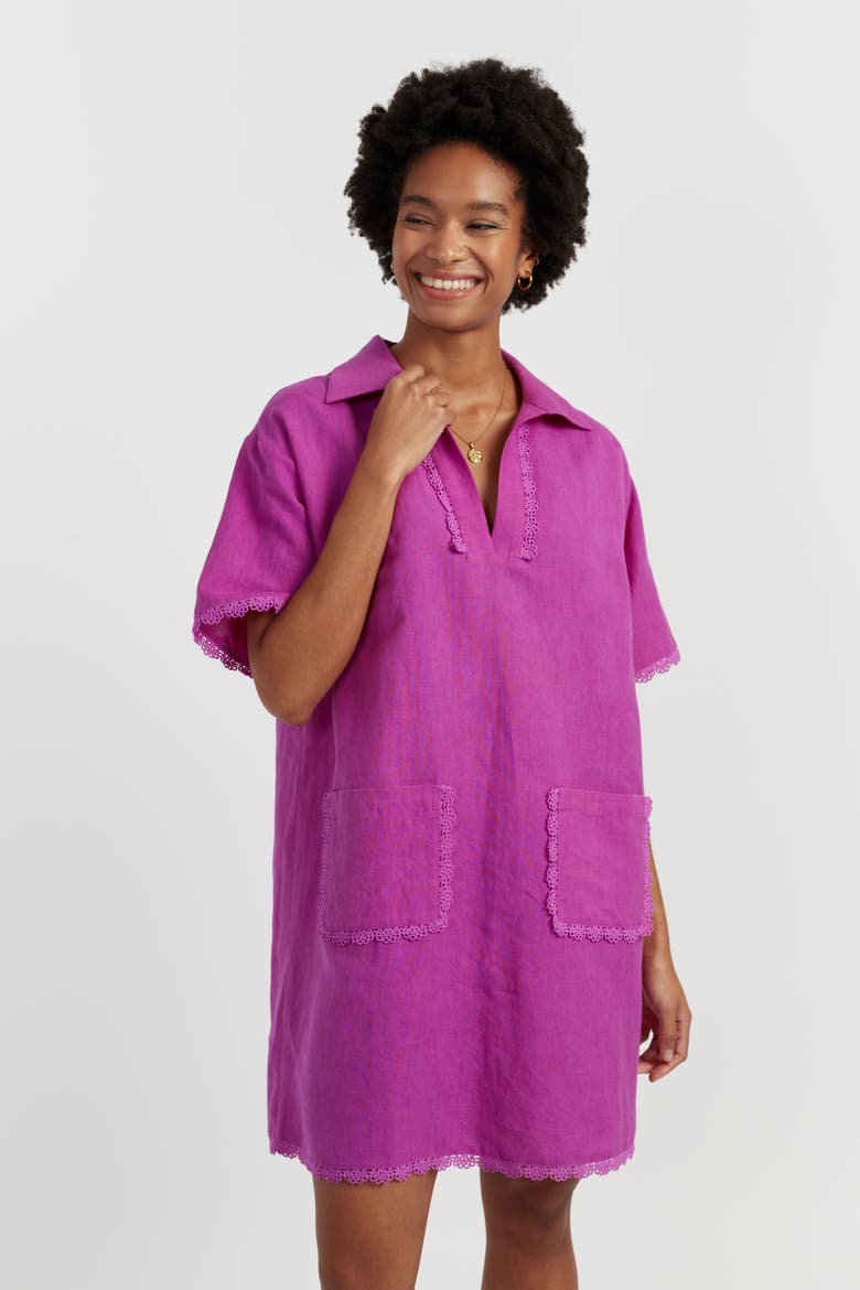 Linen-Blend Scallop Tunic Dress