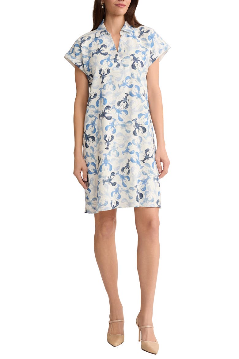 Print Short Sleeve Linen Blend Shift Dress