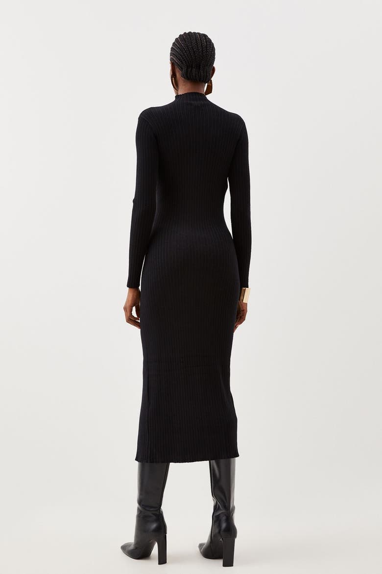 Viscose Popper Split Knit Midi Dress