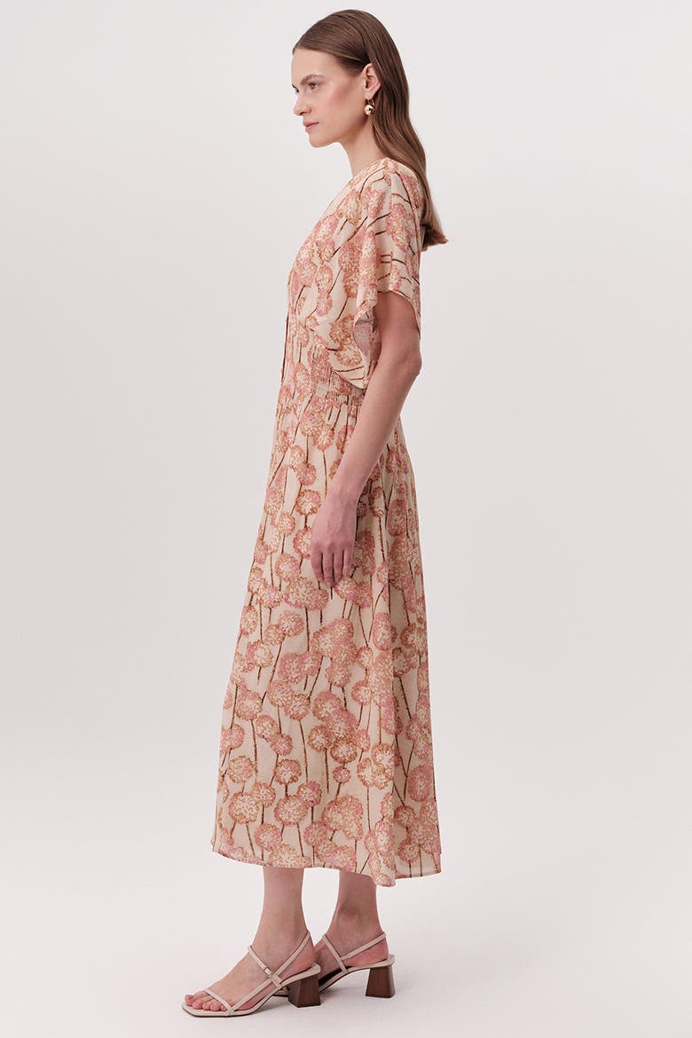 Mattie V Neck Smocked Waist Floral Midi Dress