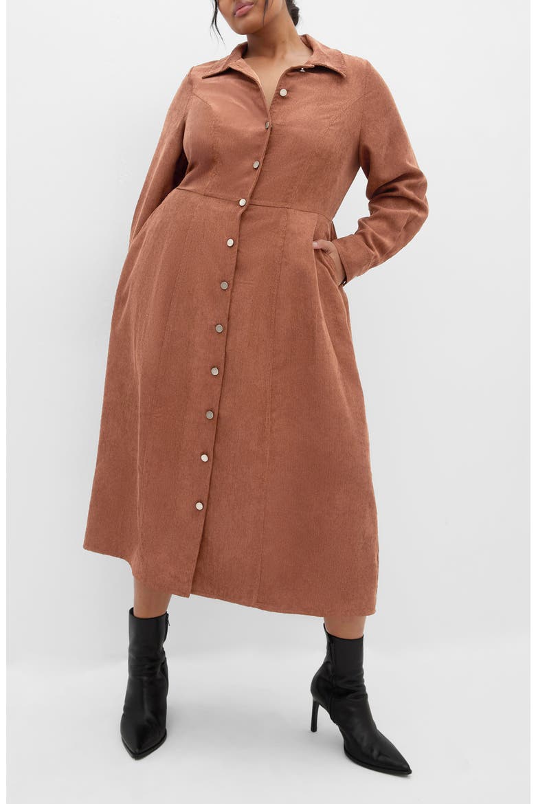 Leah Long Sleeve Corduroy Midi Dress