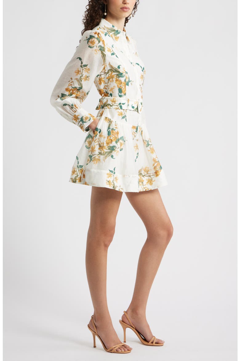 Lace Trim Belted Long Sleeve Mini Shirtdress