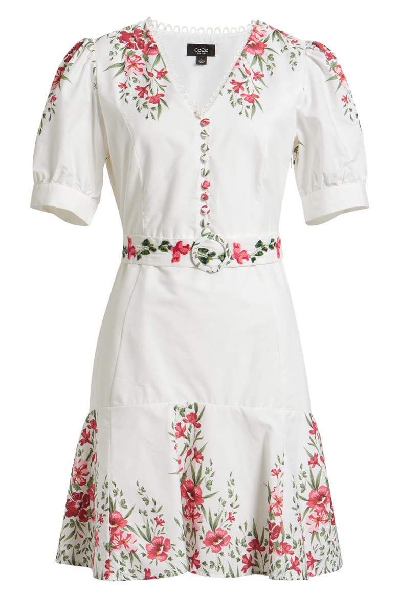 Floral Belted Puff Sleeve Midi Dress