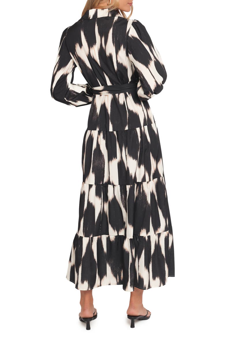 Lincoln Print Tie Waist Long Sleeve Maxi Shirtdress
