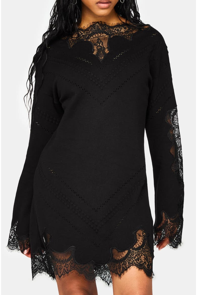 Stormwoken Lace Trim Knit Mini Dress