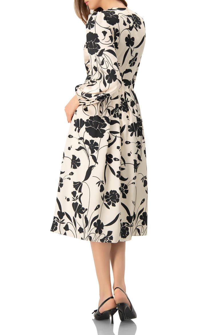 V-Neck Midi Dress with Long Sleeves