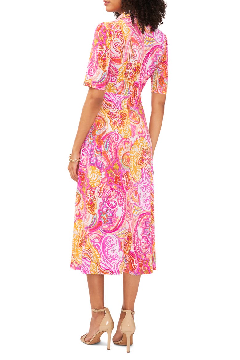 Print Faux Wrap Midi Dress