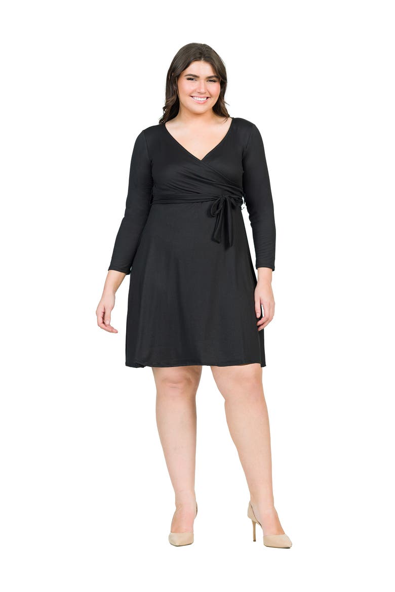 Plus Size Chic V-Neck Long Sleeve Belted  Dress