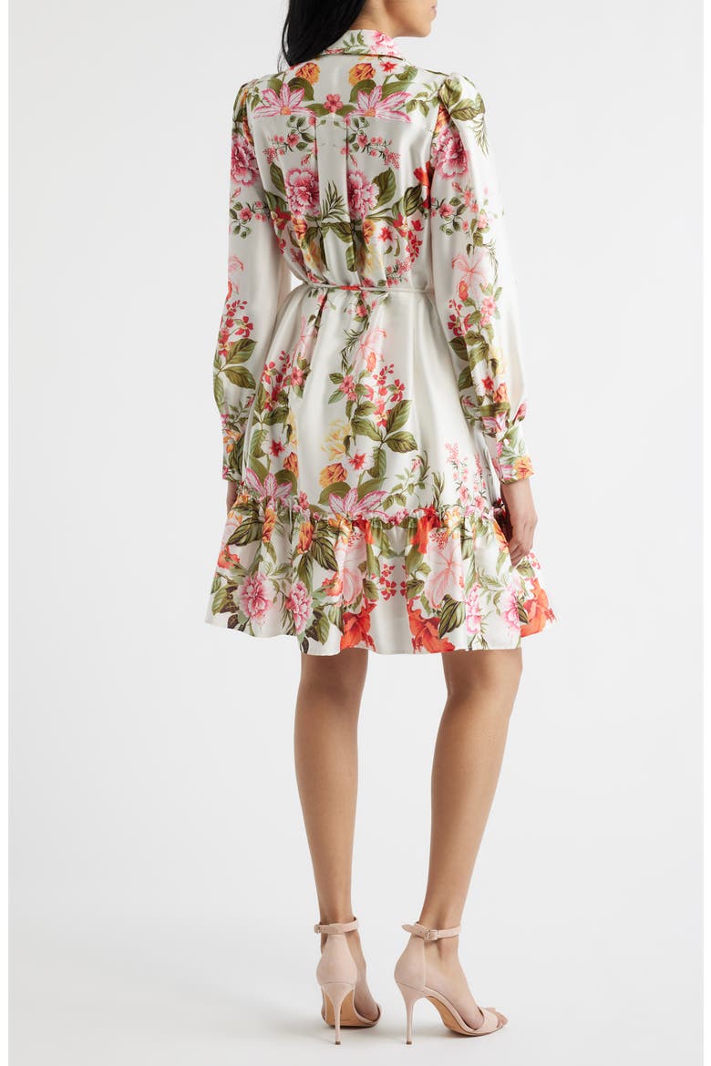 Floral Long Sleeve Tie Belt Shirtdress