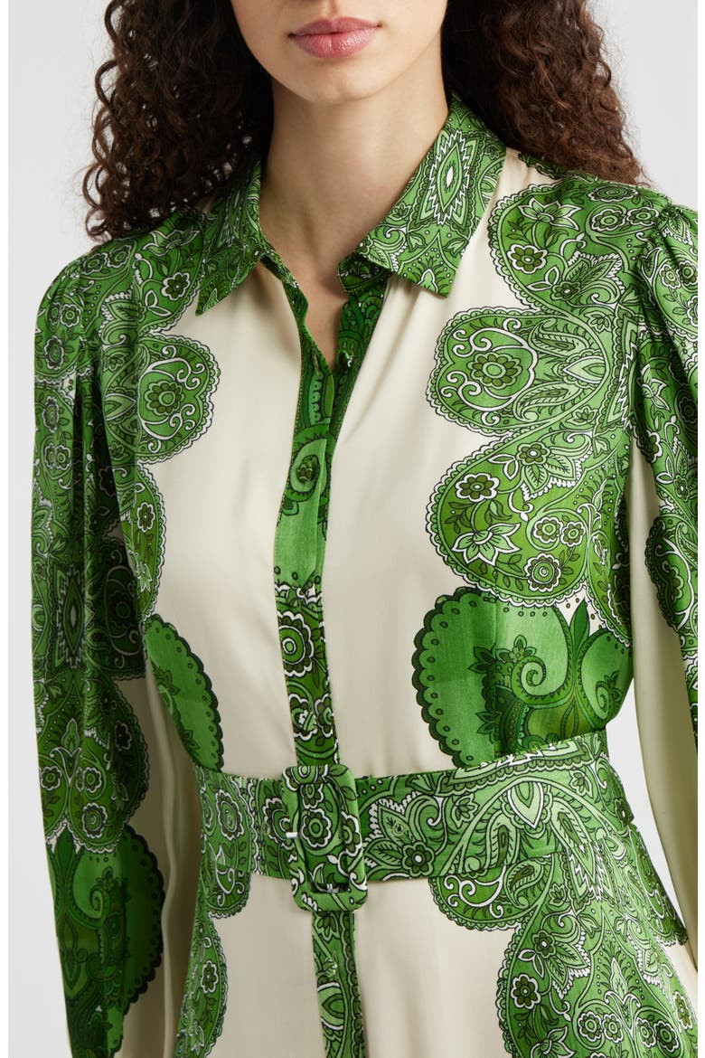 The Harley Regent Placed Paisley Long Sleeve Stretch Silk Maxi Shirtdress
